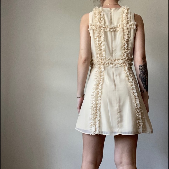 Beige Ruffled Mini Dress - Picture 2 of 5
